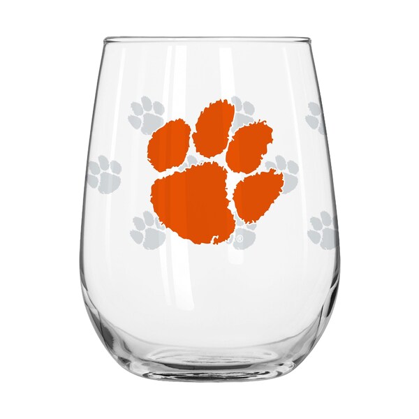 Logo Brands Clemson 16oz Satin Etch Curved Beverage Glass - 123-G16CB-10