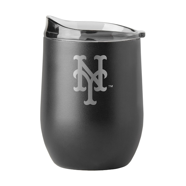 Logo Brands New York Mets 16oz Black Etch Powder Coat Curved Bev - 519-S16PB-BLK-9