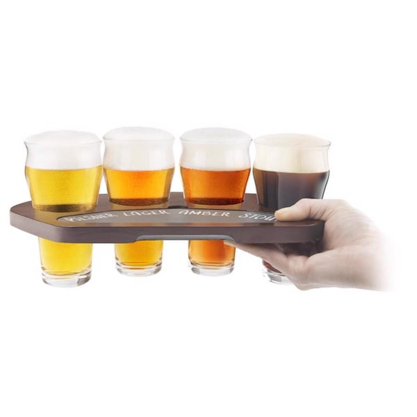 Final Touch 8.5 oz Clear Glass/Wood Beer Flight Board - GBT114