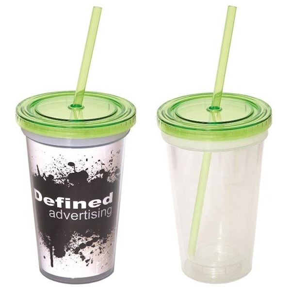 Debco Debco DA7393 500 ml 17 oz Double Wall Removable Tumbler - Clear Lime Green  - 12 Pack - DA7393