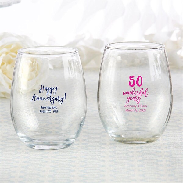 Kate Aspen 9 oz Personalized Stemless Wine Glass - Anniversary - 30009NA-AN