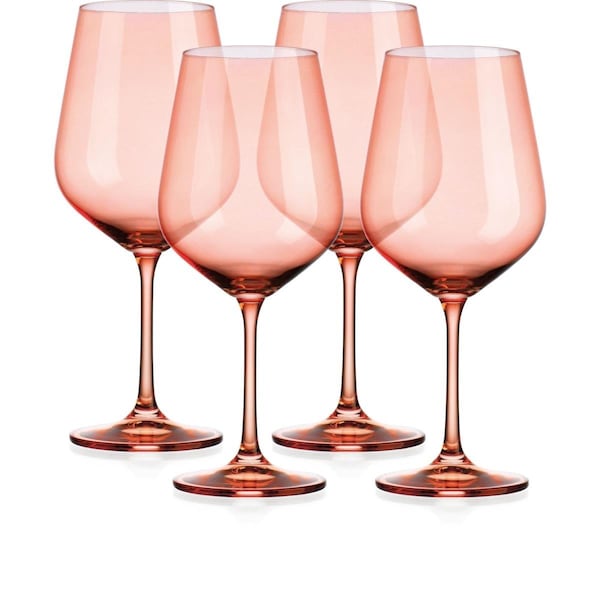 Homeroots Translucent Large Wine Glasses, Blush Coral - Set of 4 - 485153