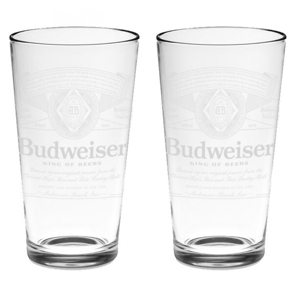 Budweiser Budweiser 828652 Budweiser Classic Logo Pint Glass Set; Clear - Pack of 2 - 828652