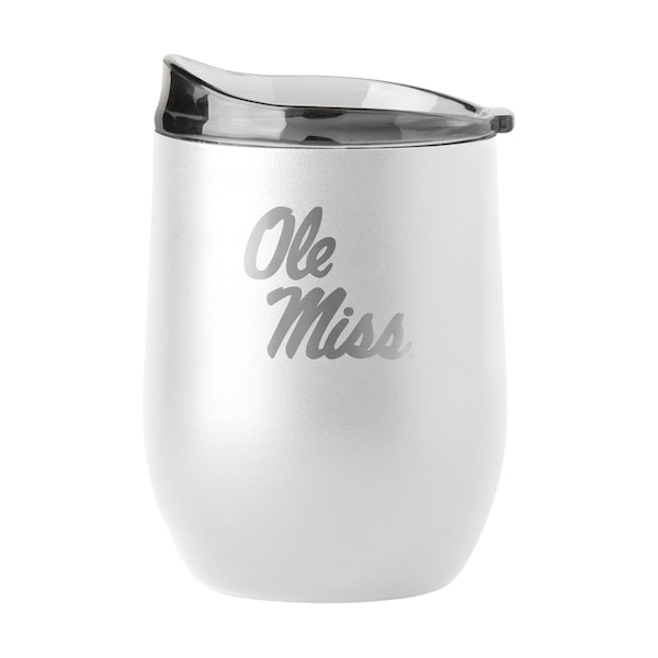 Logo Brands Ole Miss 16oz White Etch Powder Coat Curved Bev - 176-S16PB-WHT-9