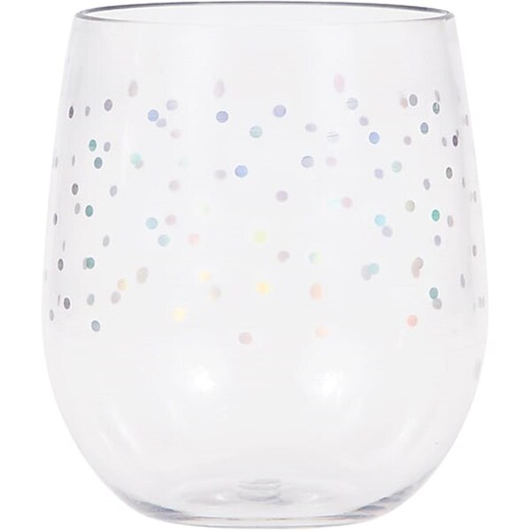 Commander In Chef 14 oz Plastic Stemless Wine Glass by Elise - Iridescent Dots - CO2980020