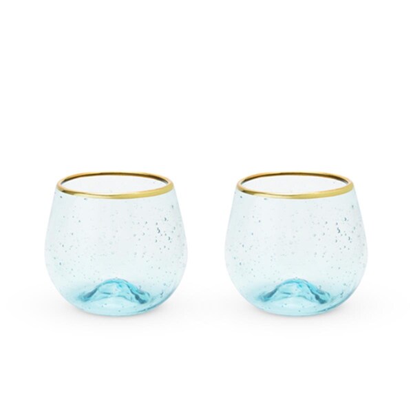 Twine 16 oz Seaside Bubble Stemless Wine Glass Set, Aqua Blue, 2PK - 5979