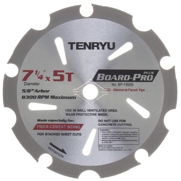 Tenryu 7-1/4in Board Pro Plus Fiber Cement Blade 5T 5/8inKO Arbor - BP-18505