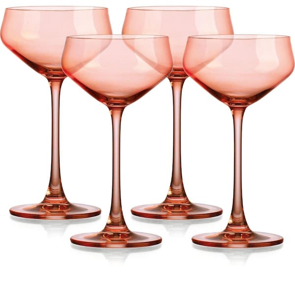 Homeroots Translucent Coupe Glasses, Blush Coral - Set of 4 - 485962