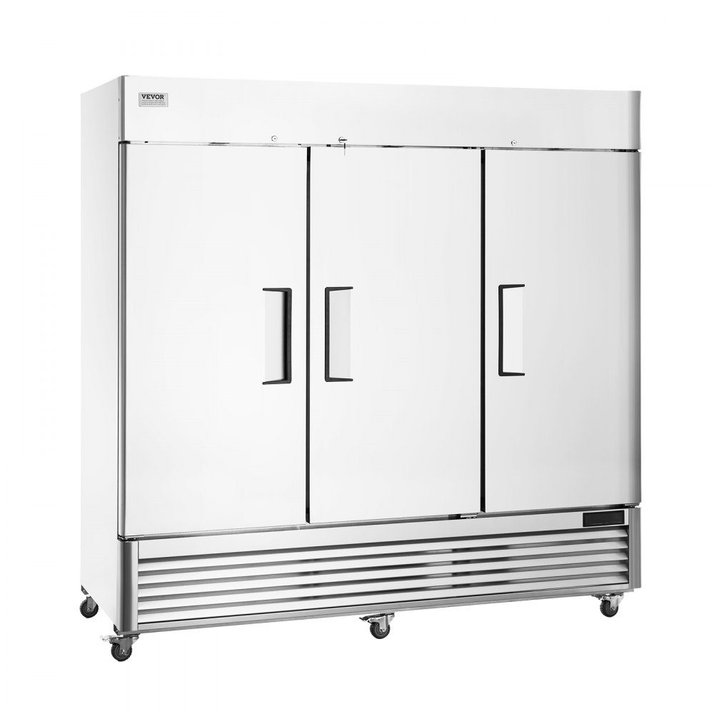 VEVOR Commercial Refrigerator 60.42 Cu.ft, Reach In 82.5" W Upright Refrigerator 3 Doors, Auto-Defrost Stainless Steel Reach-in Refrigerator & 12 Shelves, 33 to 41℉ Temp Control, LED Light, 4 Wheels - LSSYLJMCLZSMBUJG4V1
