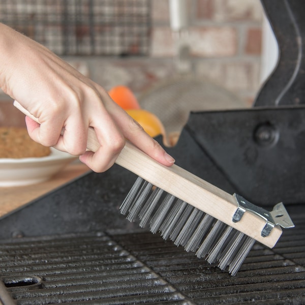 Carlisle Foodservice Wood Hdl Scraper, Tempered Stl Brstl, PK12 - 4577900