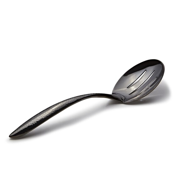Bon Chef Ez Use Banquet Slotted Serving Spoon Hammer Finish 9-3/4" - Black - 9464HFB