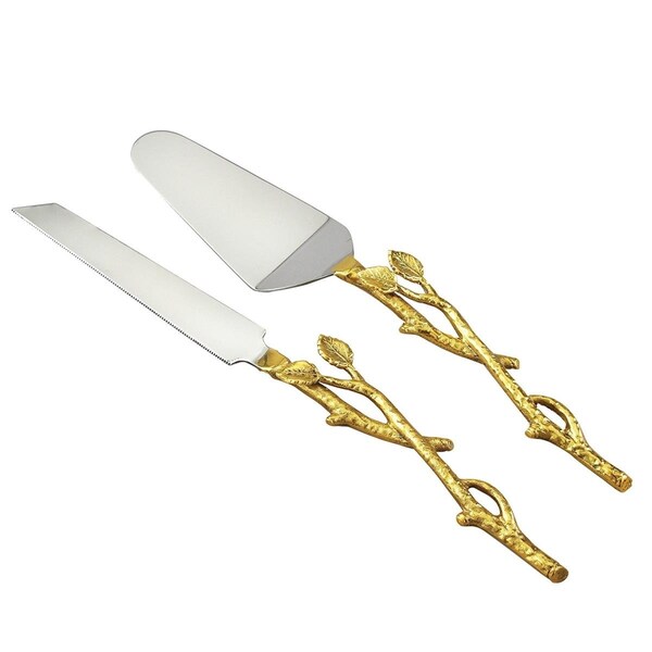 Jiallo Gilt Gold Leaf & Hammered Steel Finish Cake Servers Set - 70017