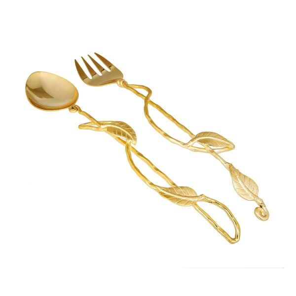 Classic Touch Decor Classic Touch  Wooden Salad Servers with Gold Handle, Set of 2 - SSL947G
