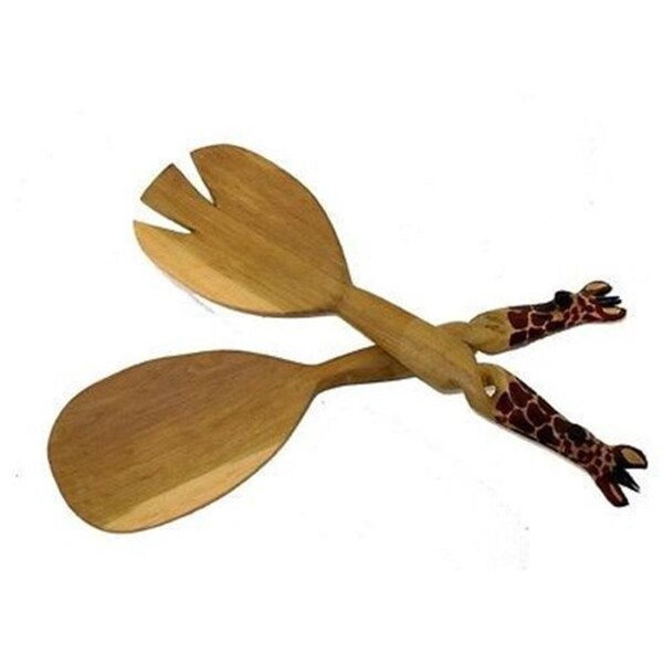 Jedando Handicrafts Hand - Carved Giraffe Salad Serving Set - KWF009G_GIRAF_554003