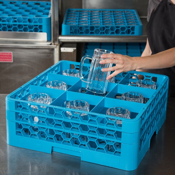 Carlisle Foodservice Glass Rack w/2 Extenders, 9 Comp, PK3 - RG9-214