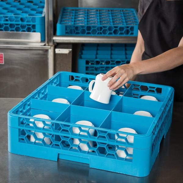 Carlisle Foodservice Glass Rack w/1 Ext 5.56", Blu, 9 Comp PK4 - RG9-114