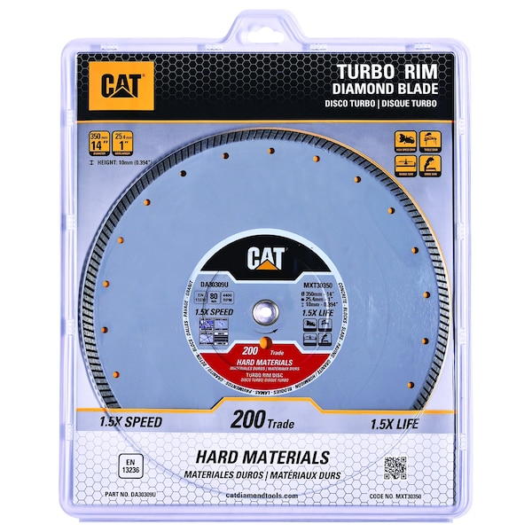 Caterpillar 200 Trade Turbo Hard Materials Diamond Blade 14 -In - 350mm - DA30309U