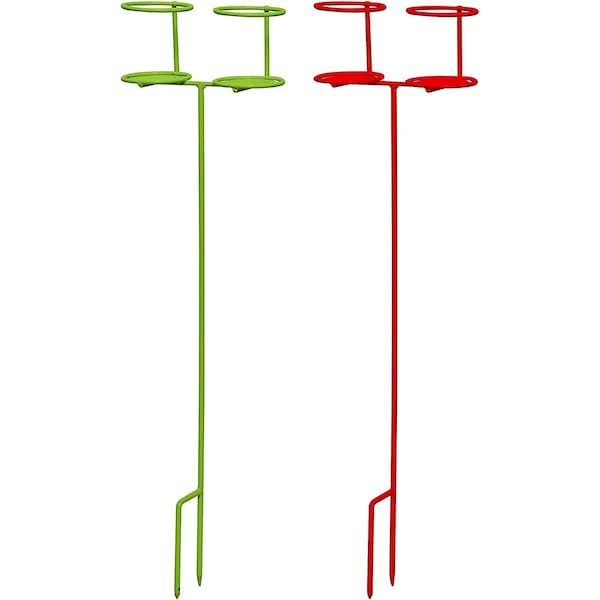 Decko Products Outdoor Heavy Duty Double Beverage Holder Stakes, Green and Red, 2PK - 30253