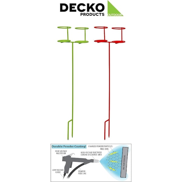 Decko Products Outdoor Heavy Duty Double Beverage Holder Stakes, Green and Red, 2PK - 30253