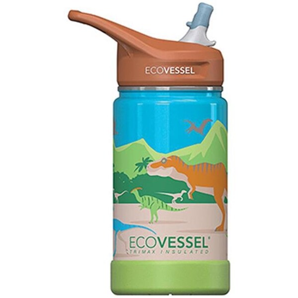 Ecovessel Eco Vessel 734046 12 oz Frost Kids TriMax Insulated Water Bottle with Straw; Dnosaur - 734046