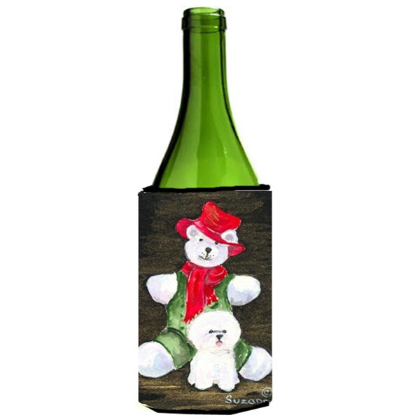 Carolines Treasures Bichon Frise With Teddy Bear Wine Bottle   Hugger - 24 oz. - SS8948LITERK