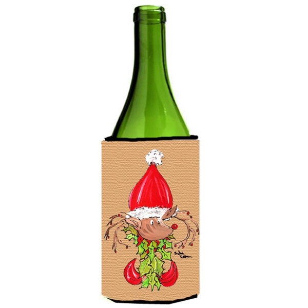 Carolines Treasures Christmas Reindeer Fleur De Lis Wine bottle sleeve Hugger - 8502LITERK