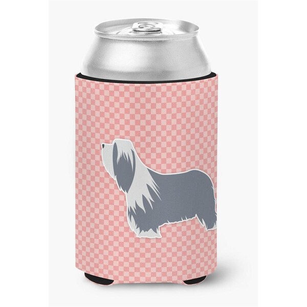 Carolines Treasures Bearded Collie Checkerboard Pink Can or Bottle Hugger - BB3617CC
