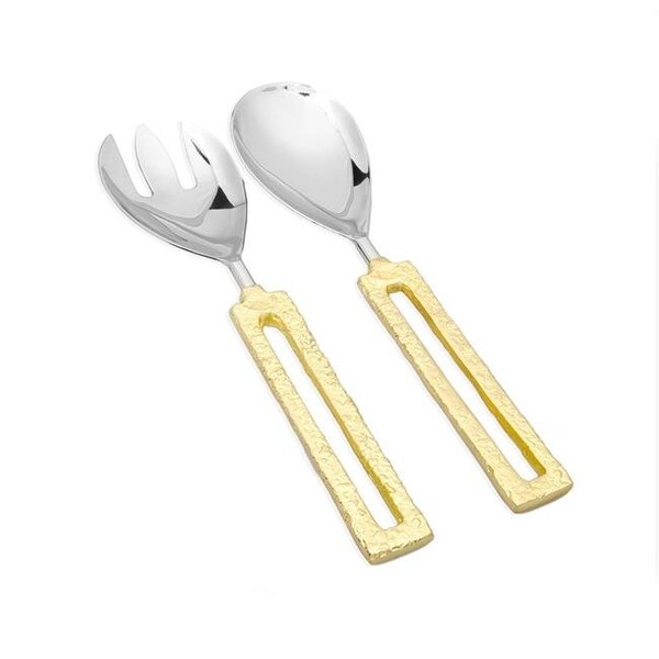 Classic Touch Decor Classic Touch TPSS1090 Salad Servers with Square Gold Loop Handles - Set of 2 - TPSS1090
