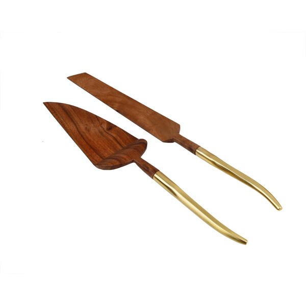 Classic Touch Decor Classic Touch  Wooden Cake Servers with Gold Handle, Set of 2 - CS478