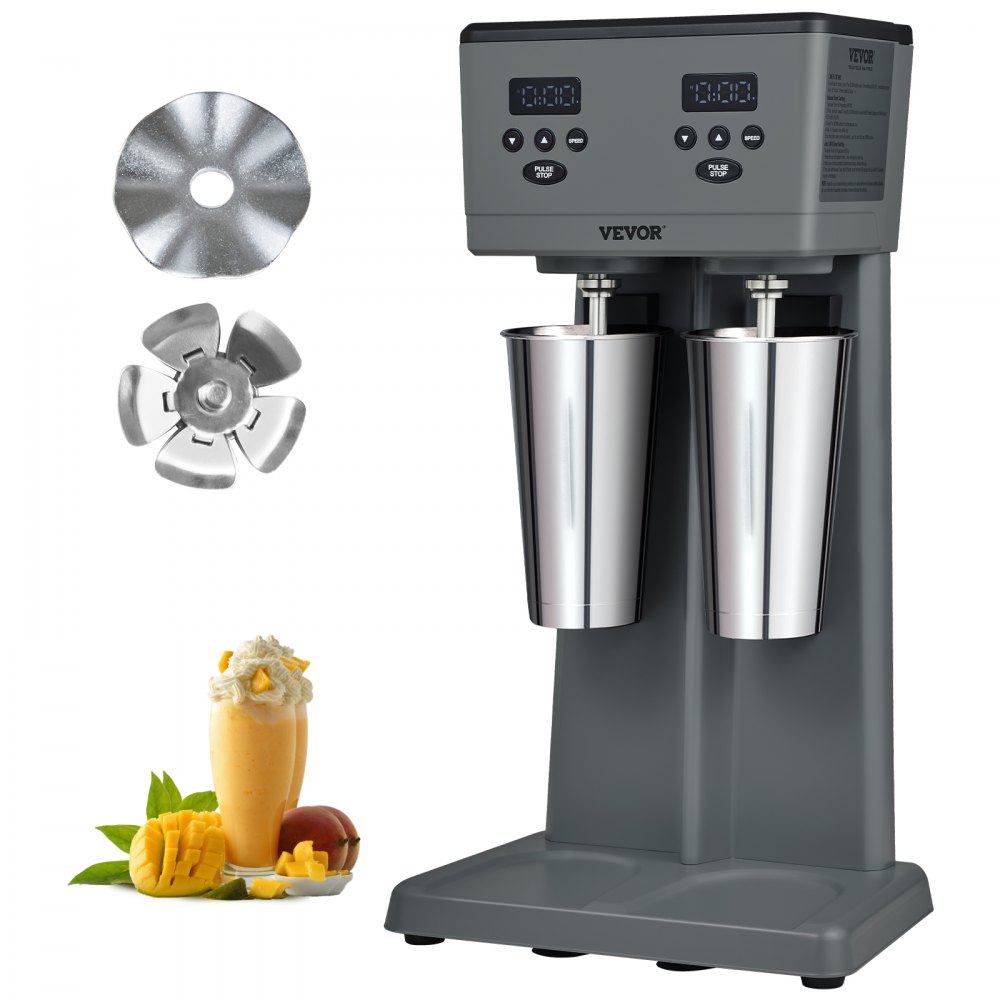 VEVOR Milkshake Maker, 375W x 2 Electric Milkshake Machine, Commercial Double Heads Drink Mixer Blender, LED Intelligent Microswitch, 3-Speed Milkshake Mixer with 2 x 820 ml Stainless Steel Cups - STNXJHABS375WRVVTV1