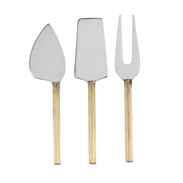 Abbott Collections 4.5 in. Rib Handle Cheese Tools, Goldplated - Set of 3 - AB-36-GEAR-CHEESE