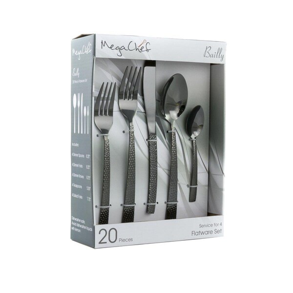 Megachef Stainless Steel Silverware Metal Baily Flatware Utensil Set, Black - 20 Piece - MCFW-BAILY-BLACK