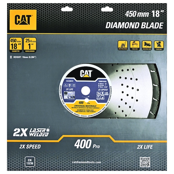 Caterpillar 400 Pro 10mm Laser Welded Hard & Multi Materials Diamond Blade 18-In - 450mm - DA32807U