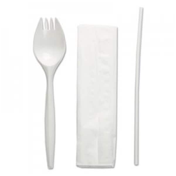 Razoredge BWK School Utensil Cutlery Kit, Napkin & Spork & Straw, White - RA3200856