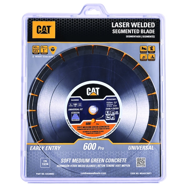 Caterpillar 600 Pro Early Entry Soft Aggregate Silent Green Concrete Diamond Blade 14-In - 350mm Orange - DA33056U