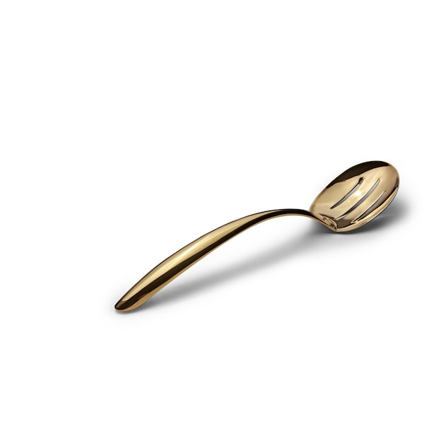 Bon Chef Ez Use Banquet Serving Slotted Spoon 13.5" W/Hollow Cool Hndl - Gold - 9458G
