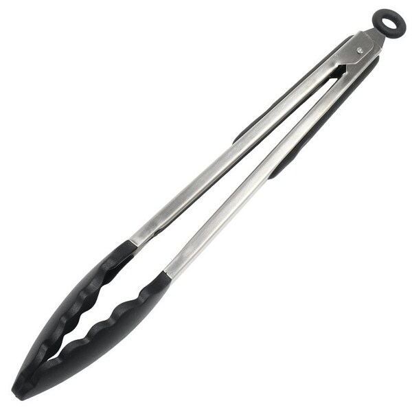 Chef Craft Premium Series Tongs, 12 in L, Silicone, Black, Dishwasher Safe: Yes - 13685