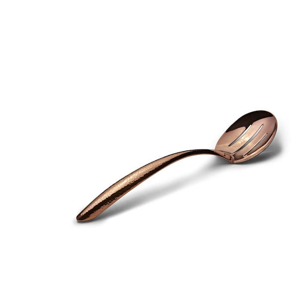 Bon Chef Ez Use Banquet Serving Slotted Spoon Hammer Finish 13.5" - Rose Gold - 9458HFRG
