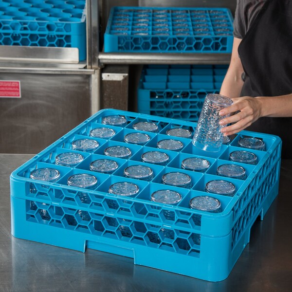 Carlisle Foodservice Glass Rack w/1 Ext 5.56", Blu, 25 Comp, PK4 - RG25-114