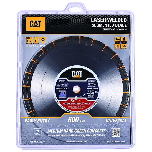 Caterpillar 600 Pro Early Entry Medium/Hard Aggregate Silent Green Concrete Diamond Blade 14-In - 350mm Red - DA33050U