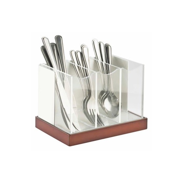 Cal Mil Plastics Cal-Mil Luxe Flatware Organizer White and Stainless Steel 8-1/8"W x 5-5/8"D x 6"H - 3015-55