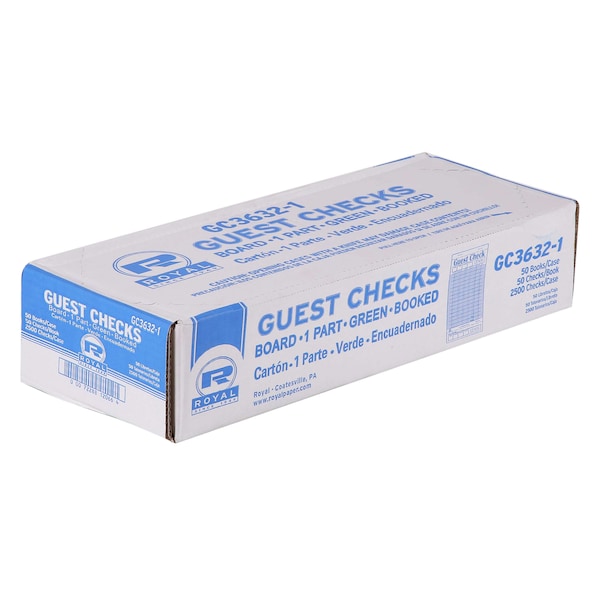 Amercareroyal Royal 1 Part Booked 15 Lines Green Guest Check Board, PK50 - GC3632-1