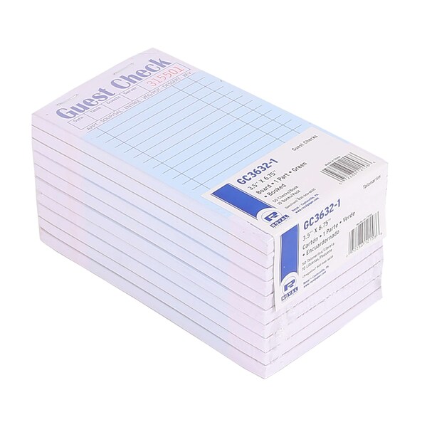 Amercareroyal Royal 1 Part Booked 15 Lines Green Guest Check Board, PK50 - GC3632-1