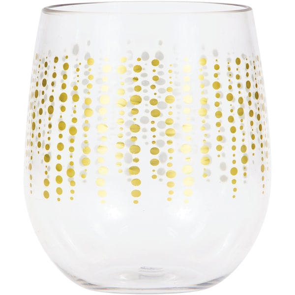 Elise Glittering Gold Dots 14oz Plastic Stemless Wine Glasses by, 14oz, 6PK - 336728