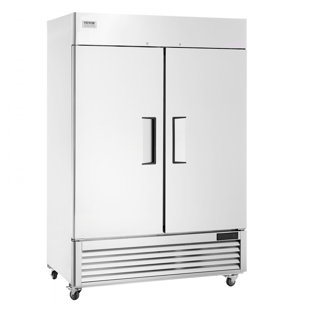 VEVOR Commercial Freezer 44.21 Cu.ft, Reach In 54.4" W Upright Freezer 2 Doors, Auto-Defrost Stainless Steel Reach-in Freezer with 8 Adjustable Shelves, -13 to 5℉ Temp Control, LED Lighting, 4 Wheels - LSSYLJMCLDSMFA7TMV1