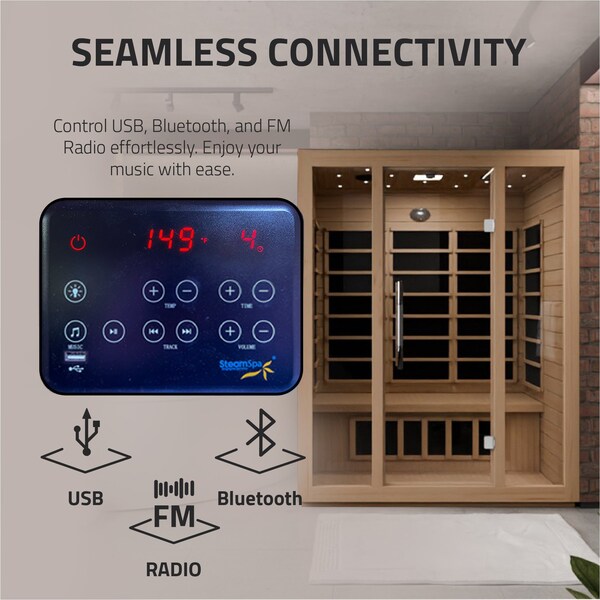 Steamspa 3-Person Carbon FAR Infrared Hemlock Wooden Indoor Sauna Room with LED Touch Control Panel - SC-SS0008-3P