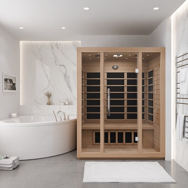 Steamspa 3-Person Carbon FAR Infrared Hemlock Wooden Indoor Sauna Room with LED Touch Control Panel - SC-SS0008-3P