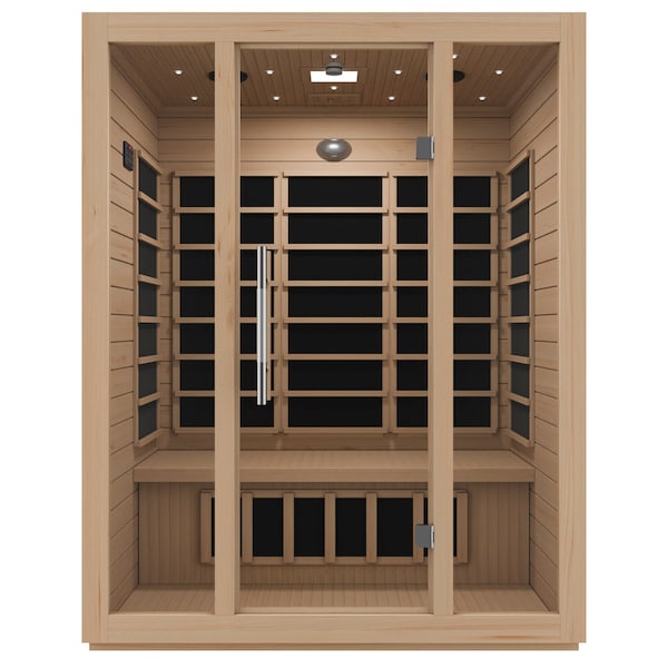 Steamspa 3-Person Carbon FAR Infrared Hemlock Wooden Indoor Sauna Room with LED Touch Control Panel - SC-SS0008-3P