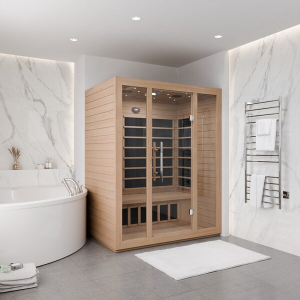 Steamspa 3-Person Carbon FAR Infrared Hemlock Wooden Indoor Sauna Room with LED Touch Control Panel - SC-SS0008-3P