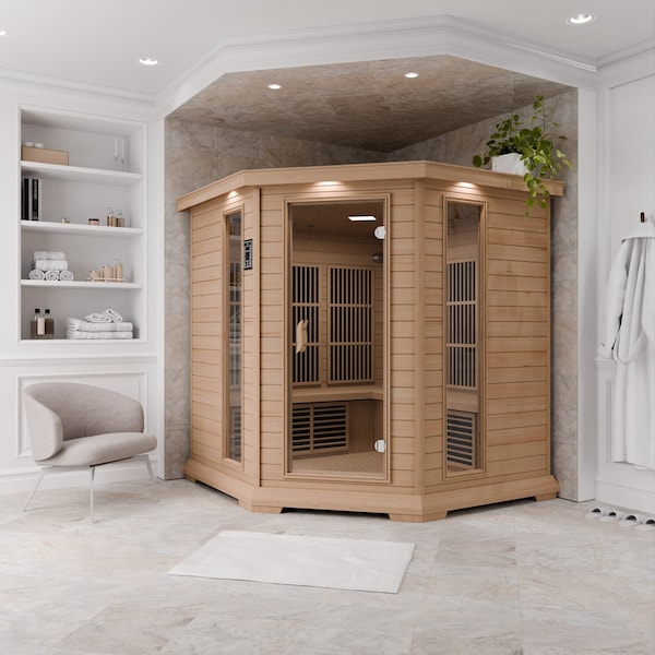 Steamspa 5-Person Carbon FAR Infrared Hemlock Wooden Indoor Sauna Room with LED Touch Control Panel - SC-SS0010-0S